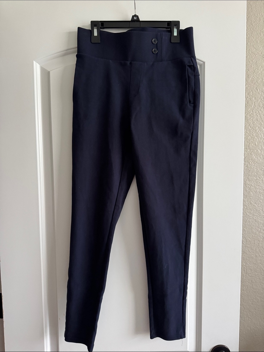 High-Waist Navy Ponte Pant with Side Pockets